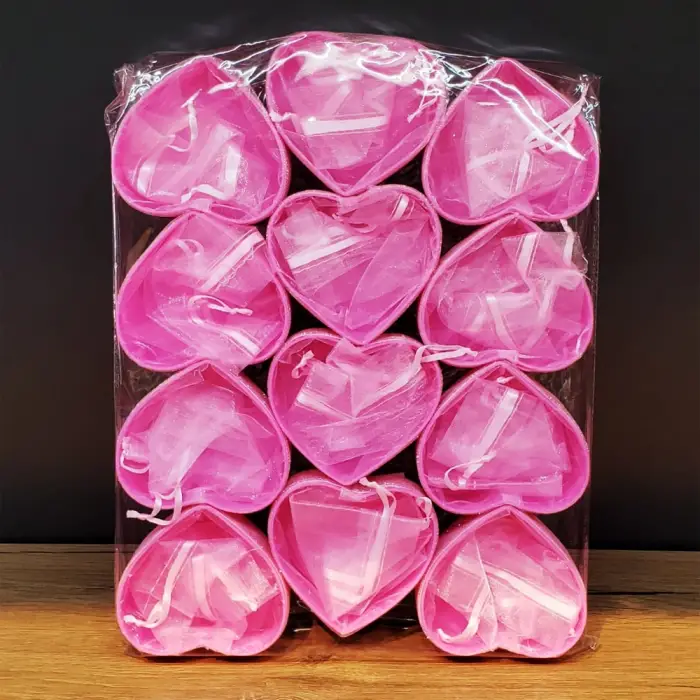 8 cm Kullanıma Uygun Pembe Kalpli Tül Kese