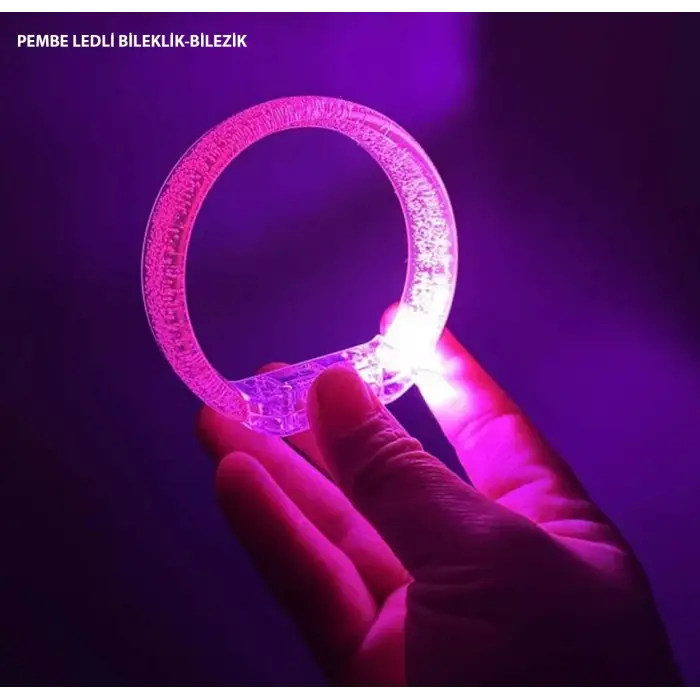 Bileklik Pembe Led Işıklı Baskı Yapılabilen Pilli Bilezik