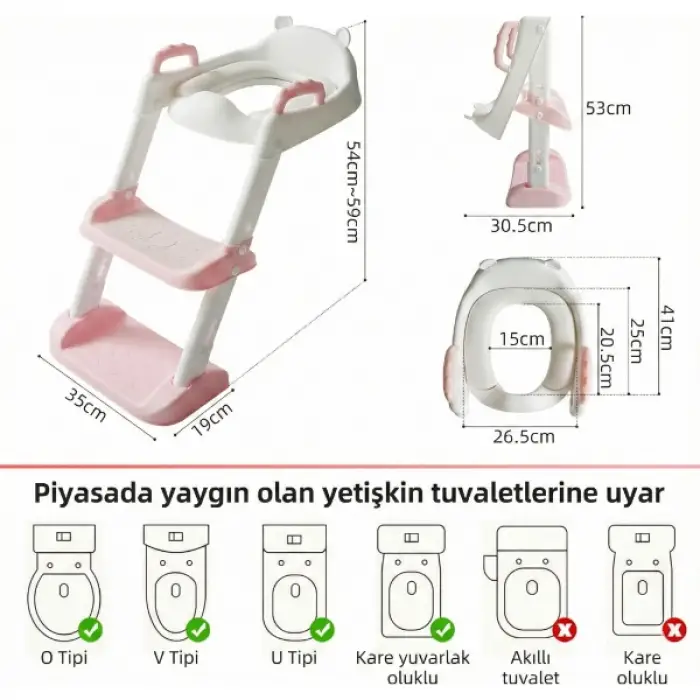 Plastik Pembe Merdivenli Çocuk Klozet Tuvalet Eğitimi Aparatı
