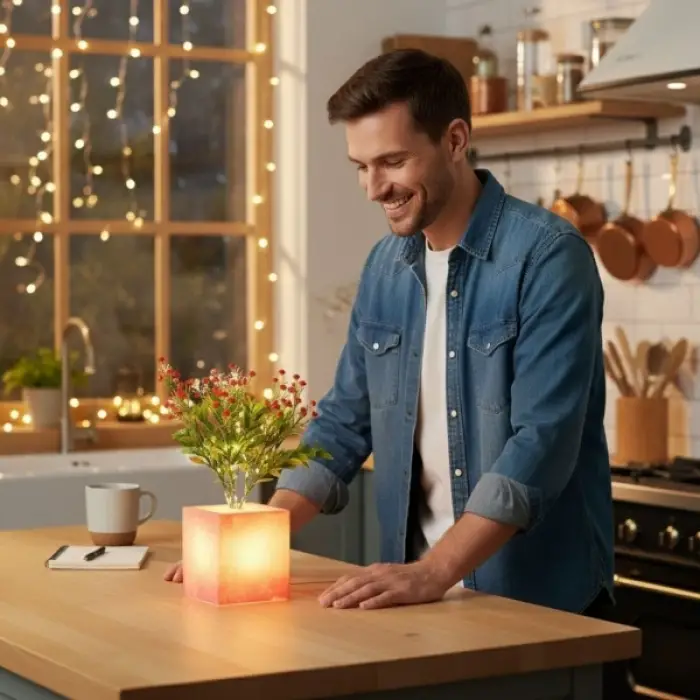 3 adet Kullanıma Uygun Pembe Saksılı LED Yapay Çiçek