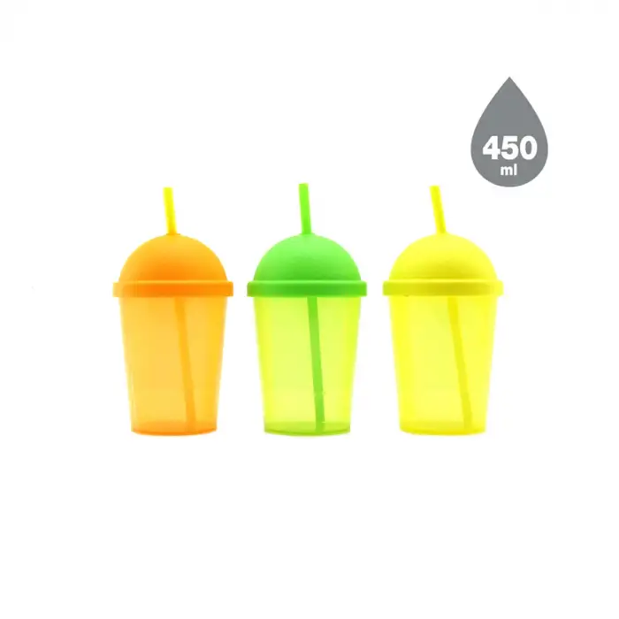 Bardak Pipetli 450 ml Şeffaf Renkli Plastik