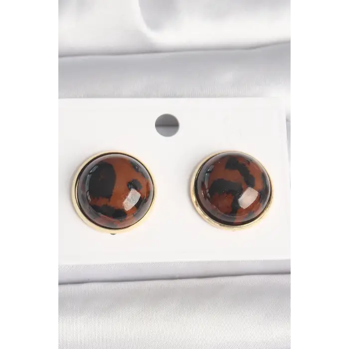 Kadın Küpe Pirinç Gold Renk 3D Daire Leopar Model