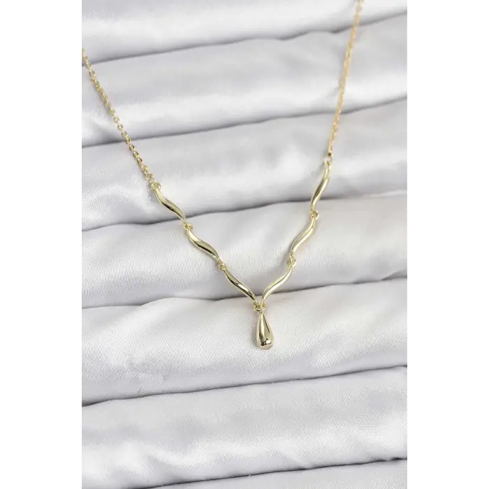 Kadın Kolye Pirinç Gold Renk Damla Model