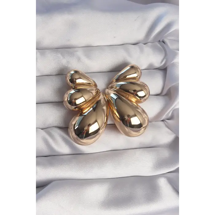 Küpe Pirinç Gold Renk İri Bombeli