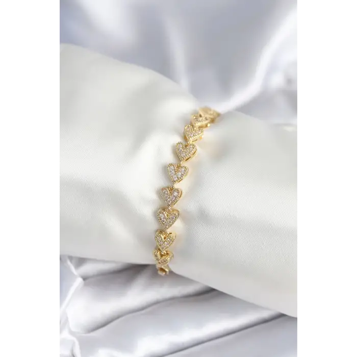 Kadın Bileklik Pirinç Gold Renk Kalp Model