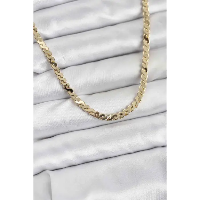 Kadın Kolye Pirinç Gold Renk Yassı Zincir