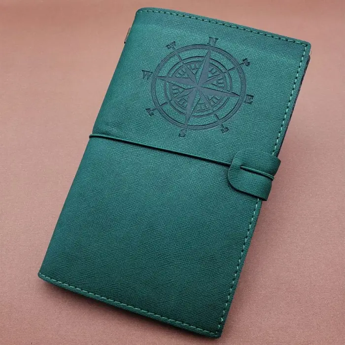 192 Sayfalı Pusula Baskılı Eskitme Görünümlü Suni Deri Defter 20 × 12.5 cm