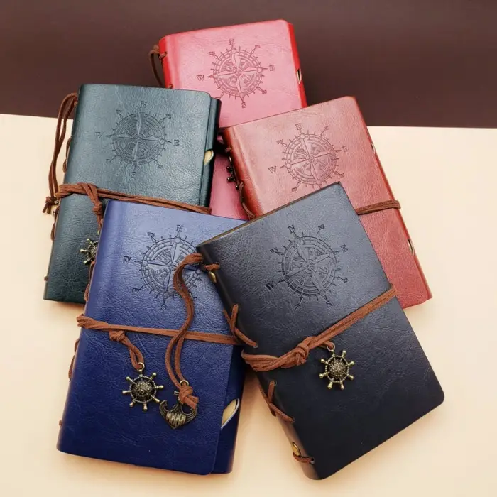 Defter Pusula Tasarımlı Deri Değiştirilebilir Sayfalı Vintage Ajanda