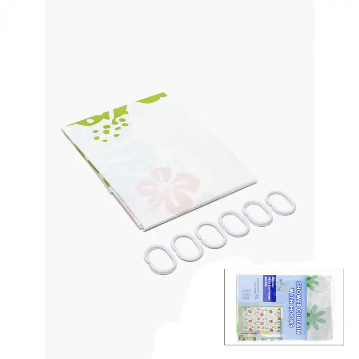 Plastik PVC Duş Perdesi Çift Kanatlı 12 Halkalı 90x180 cm