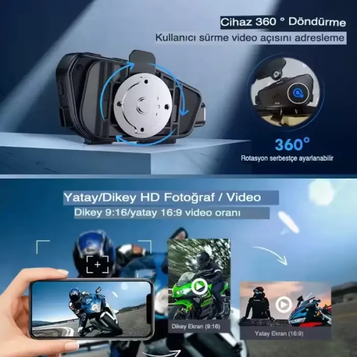 1000 metre Kullanıma Uygun Q28 Kameralı Motosiklet Kask Kulaklığı