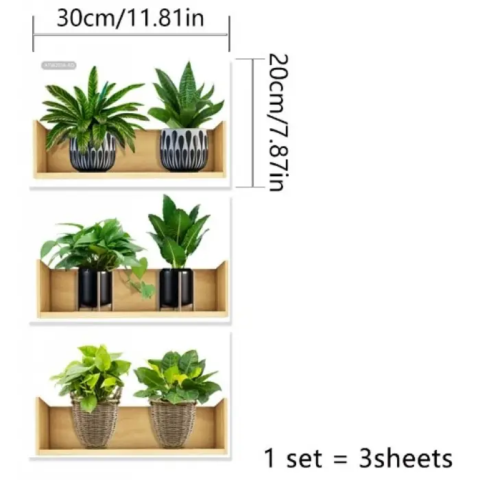 30 cm Ölçülü Raflı Bitki Tasarımlı Yapışkanlı Sticker 20* 3lü Set