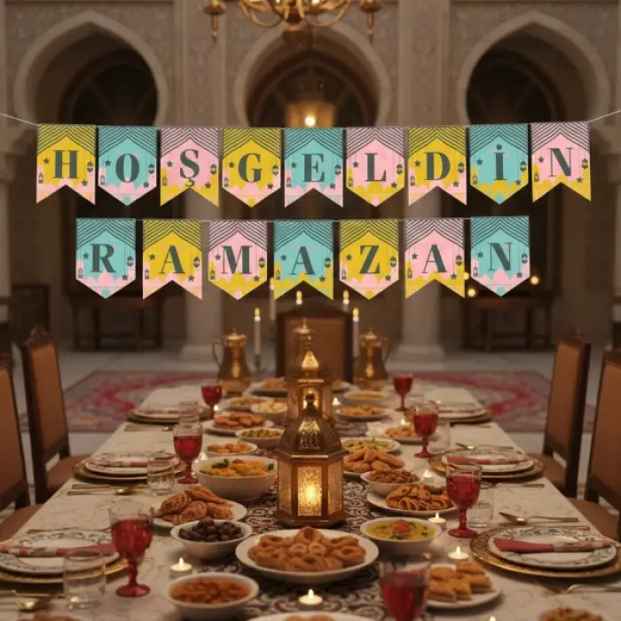 Kullanıma Uygun Ramazan Renkli Banner Süs Hoşgeldin Ramazan