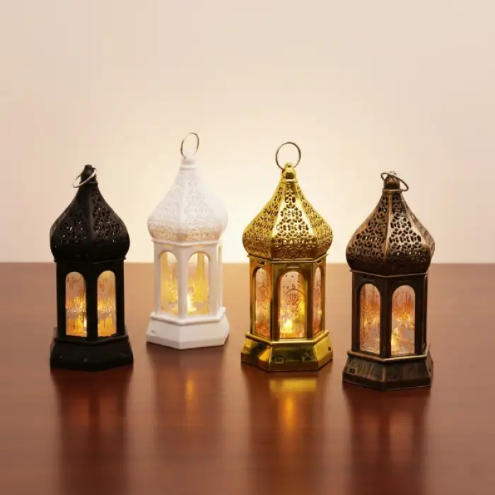 Plastik Ramazan Temalı Büyük Altıgen Kapalı Kubbe LED Lamba