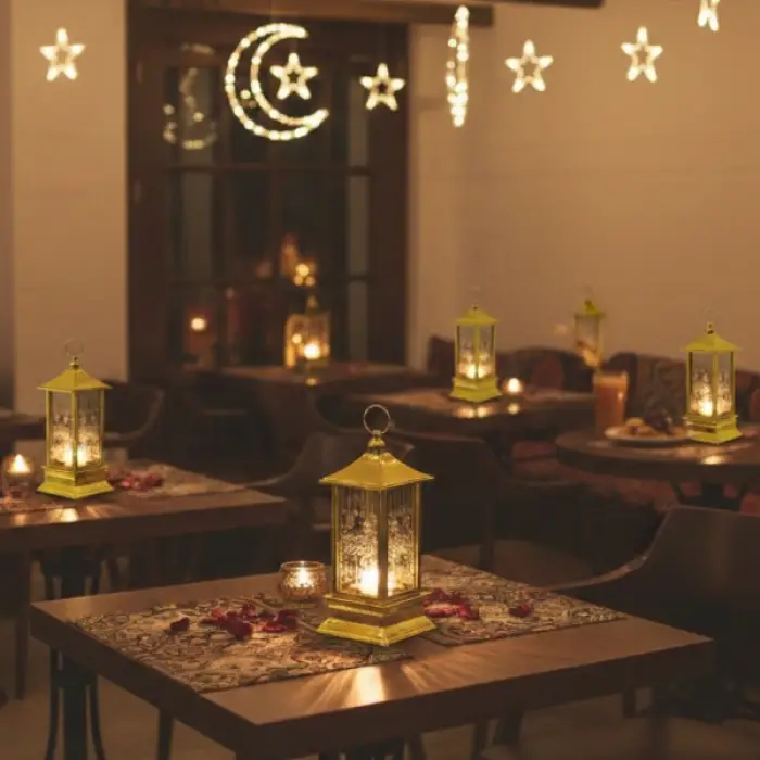 Plastik Ramazan Temalı Gold Kare Kubbe LED Lamba