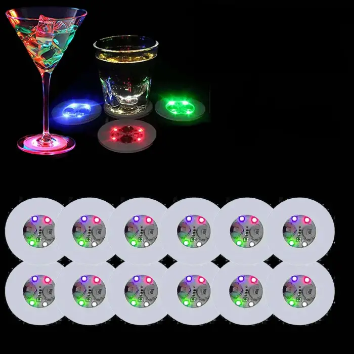 Bardak Renkli LED Işıklı Altlığı Dekoratif 12 Adet Pilli