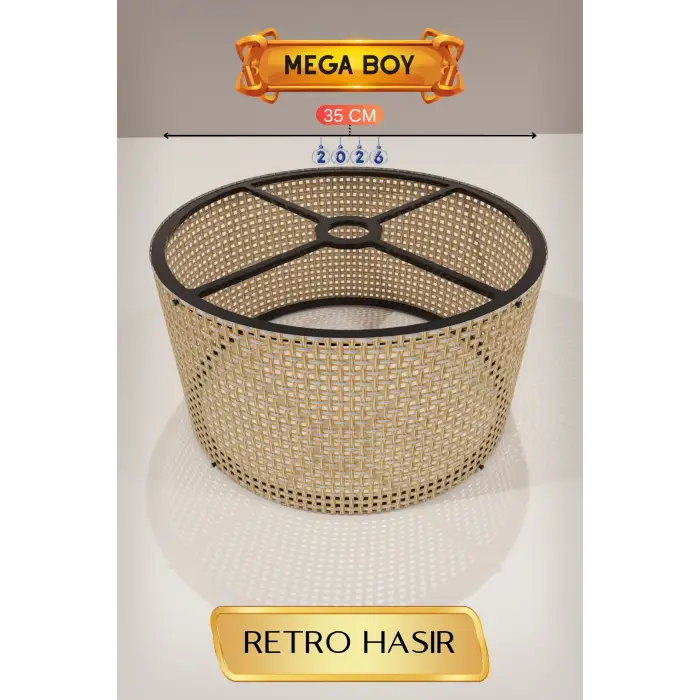 35 CM Ölçülü Retro Hasır Lambader Başlığı Mega Boy
