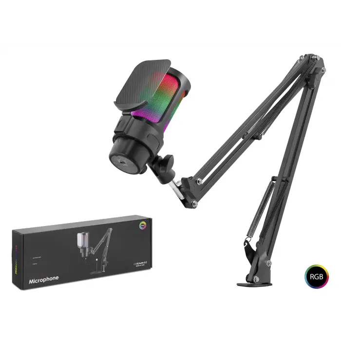 Evrim Kullanımına Uygun RGB Mikrofon Seti Boom Mikrofon Kolu Type C 192kHz 24Bit Siyah M835B