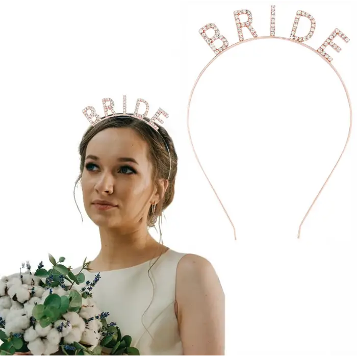 Metal Rose Gold Bekarlığa Veda Kristal Taş Bride Tacı