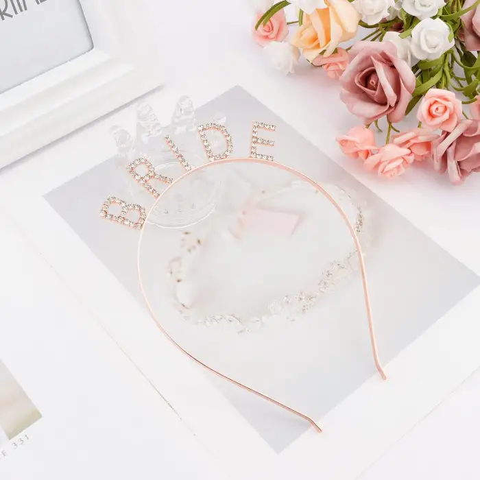 Metal Rose Gold Bekarlığa Veda Kristal Taş Bride Tacı