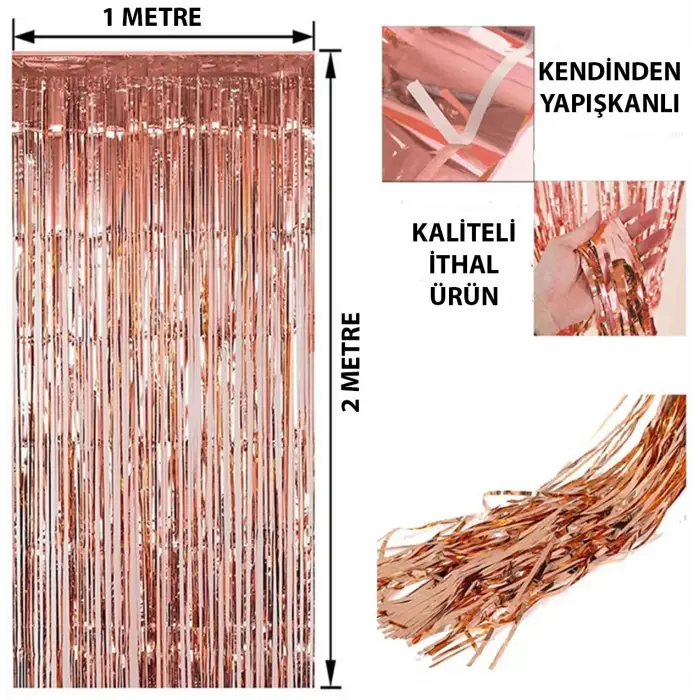 1 metre Kullanıma Uygun Rose Gold Püsküllü Kapı Perdesi