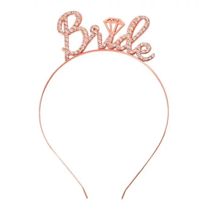 Kullanıma Uygun Rose Gold Renkli Taşlı “Bride” Gelin Tacı