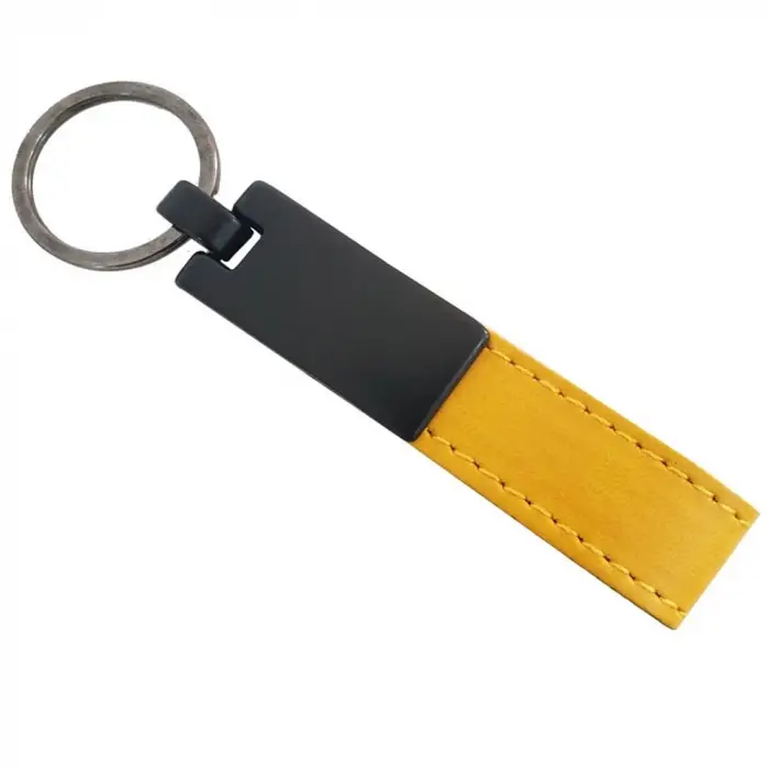 11x2 cm Kullanıma Uygun Sarı Deri Metal Anahtarlık