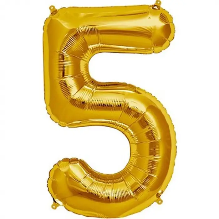 90 Cm 1 Adet Şekilli Supershape Gold Rakam Folyo Balon 5 Numara