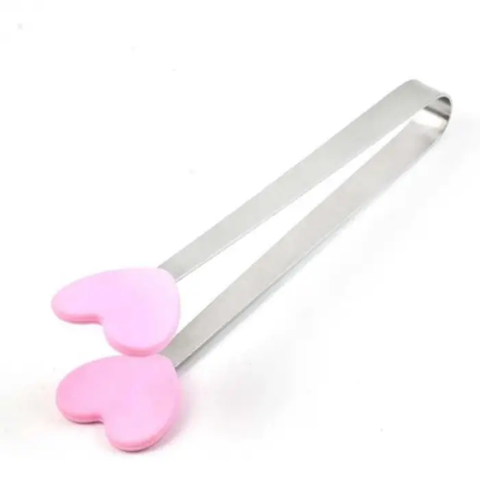 13 cm Paslanmaz çelik Pembe Silikon Sevimli Kalpli Maşa
