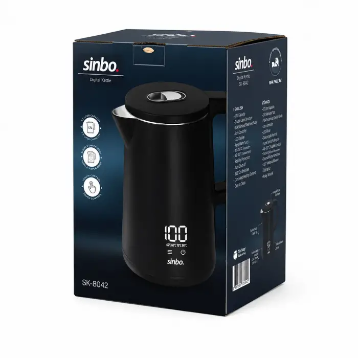 Kullanıma Uygun Sinbo 1.8 Litre Dijital Kettle Dokunmatik Ekranlı Akıllı Su Isıtıcısı