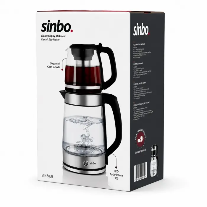Kullanıma Uygun Sinbo 2si 1 Arada Çaycı Kettle 2.0L + 1.2L Kapasite Cam Gövde