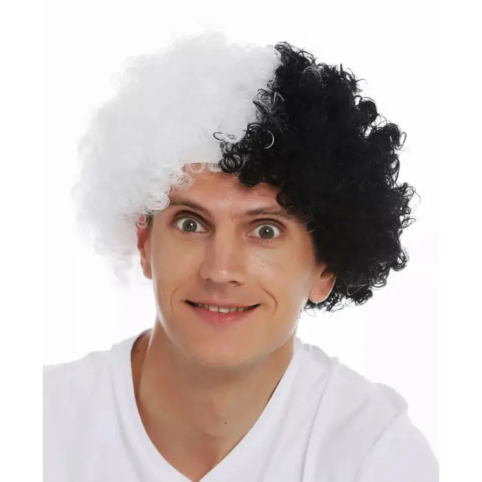 Kullanıma Uygun Siyah Beyaz Kıvırcık Afro Bonus Taraftar Peruğu
