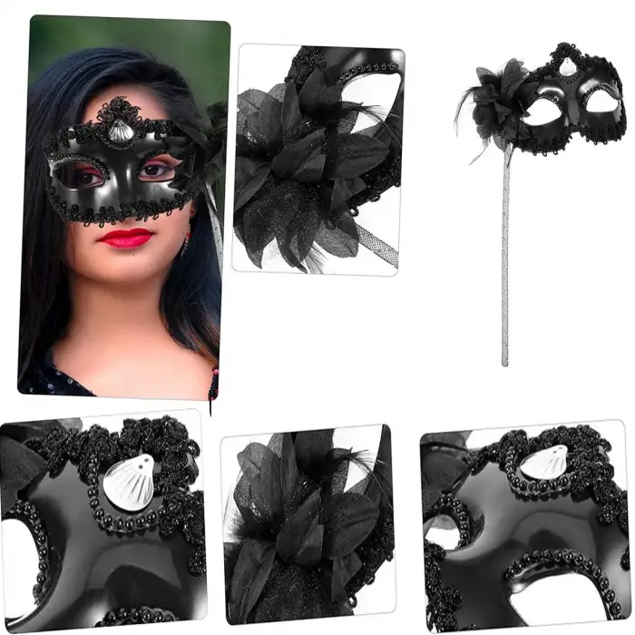 Maske Siyah Işıltılı Tutmalı Fotoğraf Çekimi si 18x29 cm