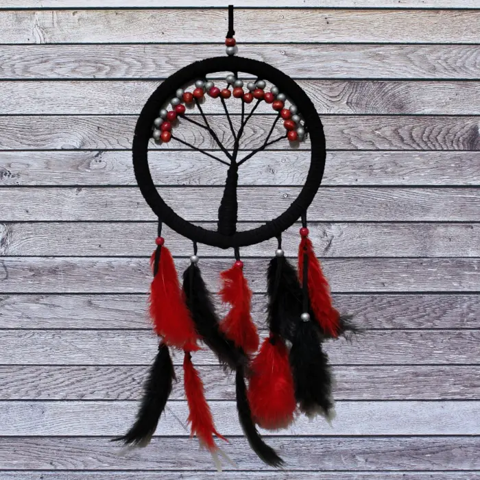 Ahşap Siyah Kırmızı Hayat Ağacı Dream Catcher