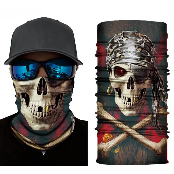 Kullanıma Uygun Siyah Korsan Kafatası Baskılı Buff Bandana 30x48 cm