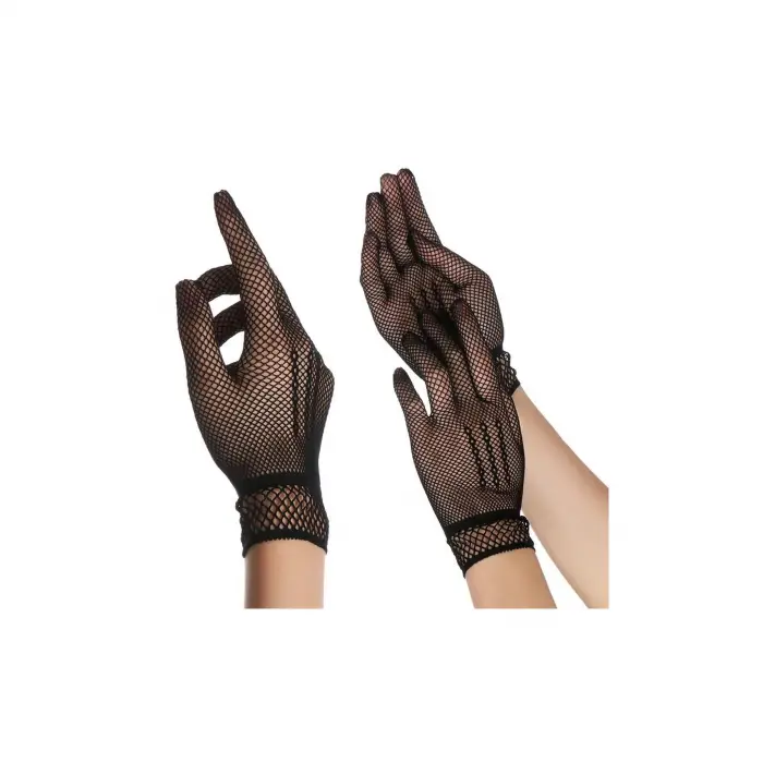 Siyah Renk Likralı File Eldiven Parmaklı Örgü Eldiven Yetişkin Boy Çeşidi