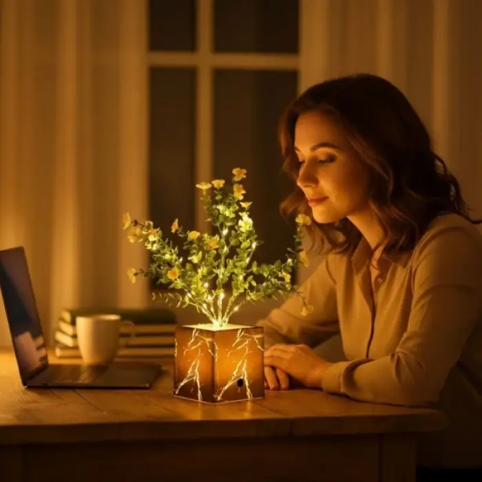 11,8 cm 3 adet Kullanıma Uygun Siyah Saksılı LED Yapay Çiçek