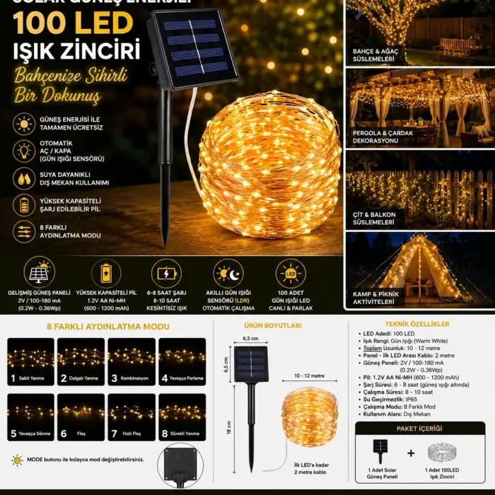 LED Gün Işığı Peri Led Işık Zinciri Bahçe ve Balkon Aydınlatma