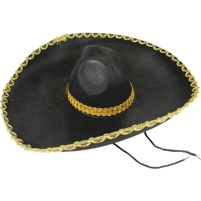 Kullanıma Uygun Sombrero Meksika Şapkası Altın Şeritli Yetişkin Boy