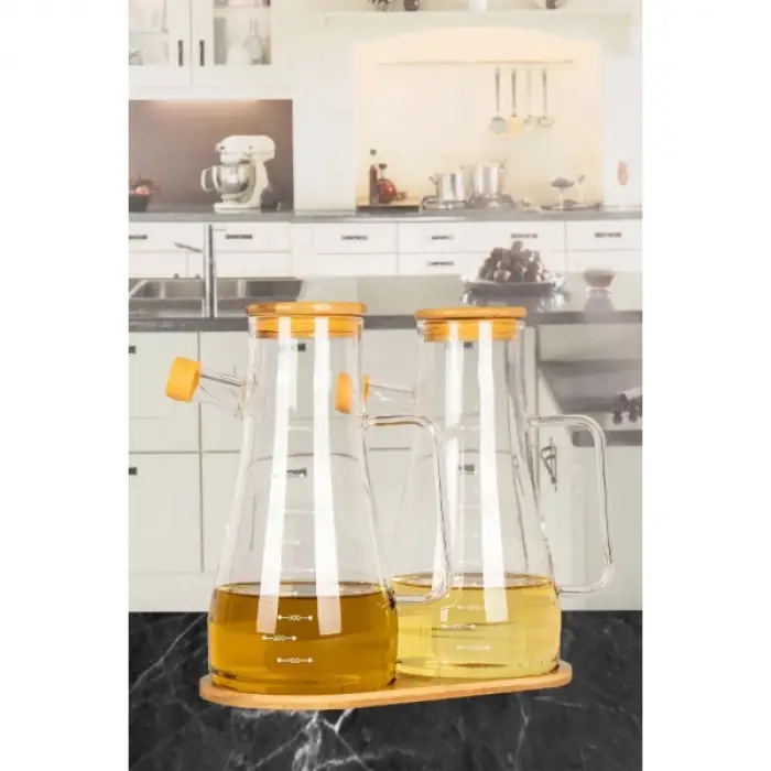 900 ml 2 adet 2li Standlı Cam Yağdanlık