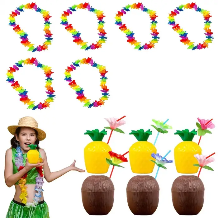 Bardak Tropikal Hawaii Parti Malzemeleri Kolye, Pipet Seti