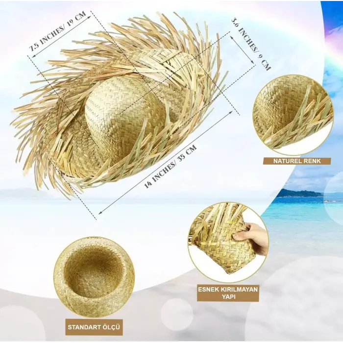Kullanıma Uygun Tropikal Parti Natural Hasır Şapka