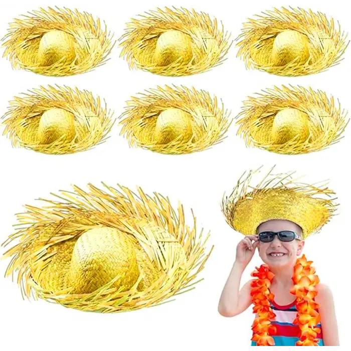 Kullanıma Uygun Tropikal Parti Sarı Hasır Hawaii Şapkası