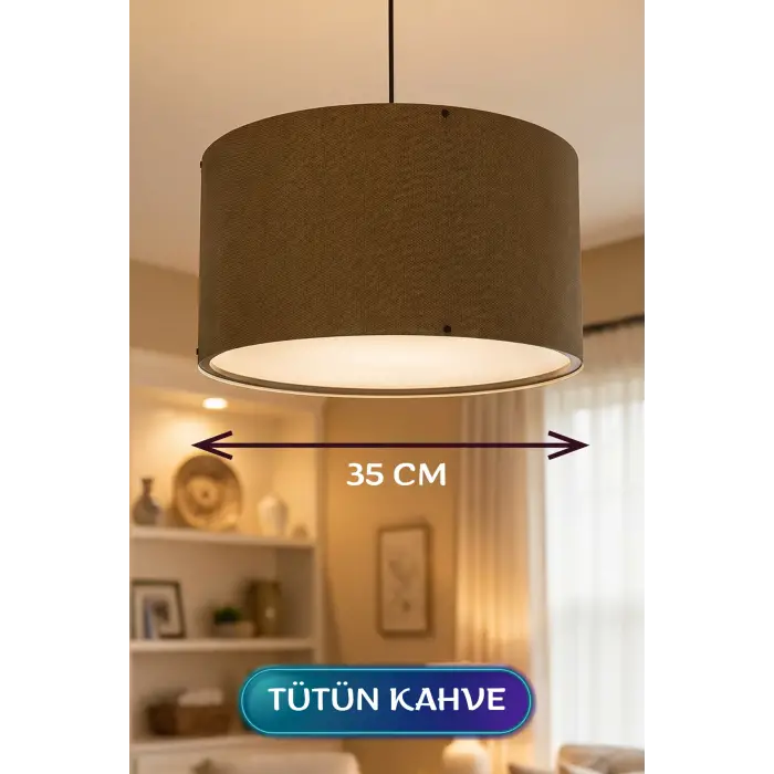 35 CM Ölçülü Tütün Kahve Kumaş Başlıklı Sarkıt Avize