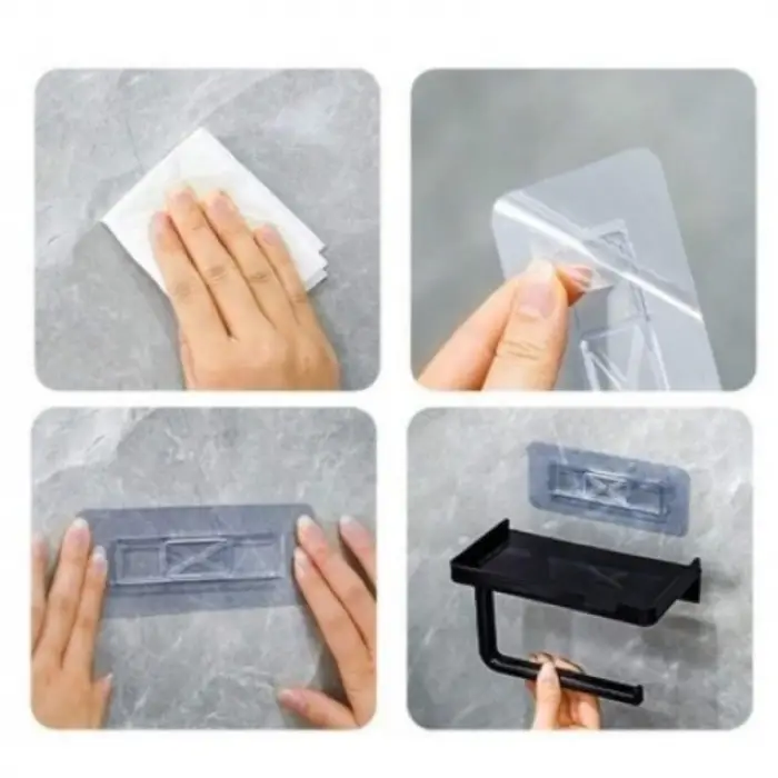 Kullanıma Uygun Tuvalet Kağıdı Askılığı Raflı ve Yapışkanlı Matkapsız Banyo Aksesuarı