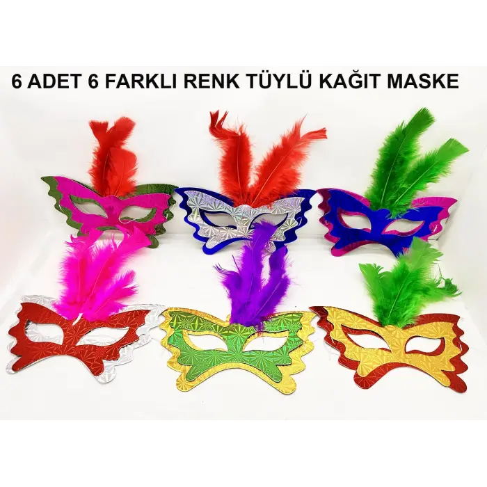 6 Adet Tüylü Kağıt Parti Venedik Balo After Maskesi