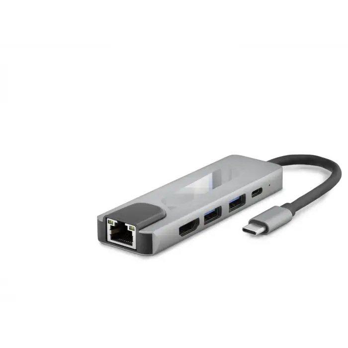 Type C 3.0 Hub Pd Hdmı 4K 30Hz Lan 100M 5 Port 5 Gbps Gri