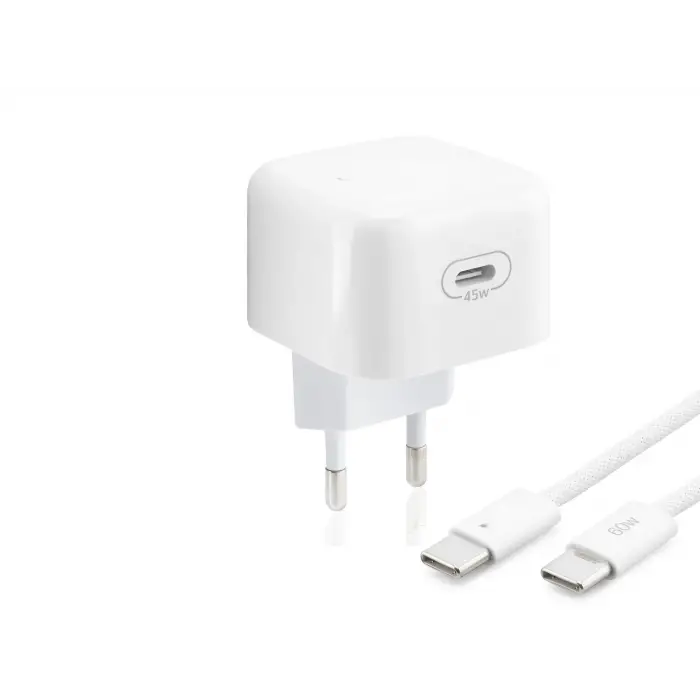 Adaptör Type c Hızlı Şarj Seti 45W Type c lü 1 M Örgülü Kablolu Beyaz