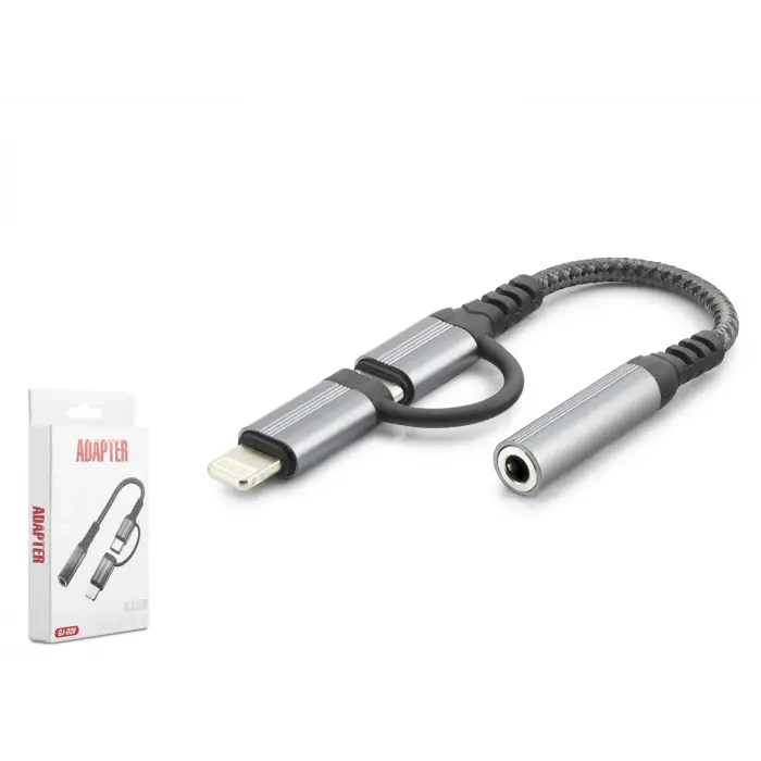 Type C + Lightning To 3.5 Mm Dişi Ses Kablosu Siyah