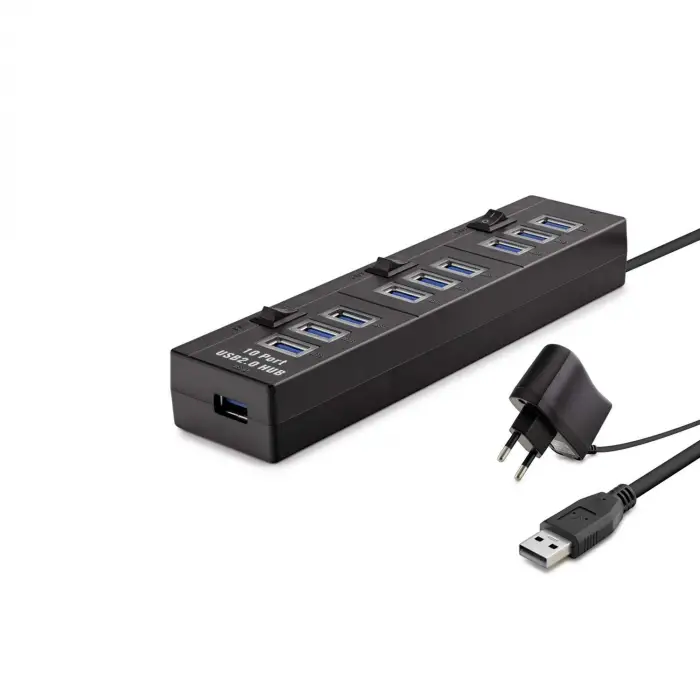 Adaptör Usb Hub 10*Usb 1M Siyah ( Güç lü)