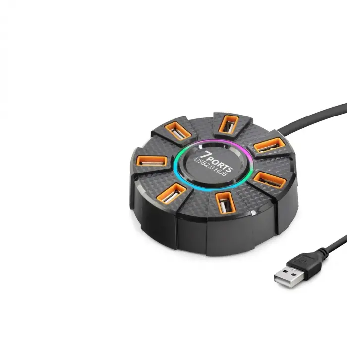 1.2 m Ölçülü USB Hub RGB 7 Mbps Siyah